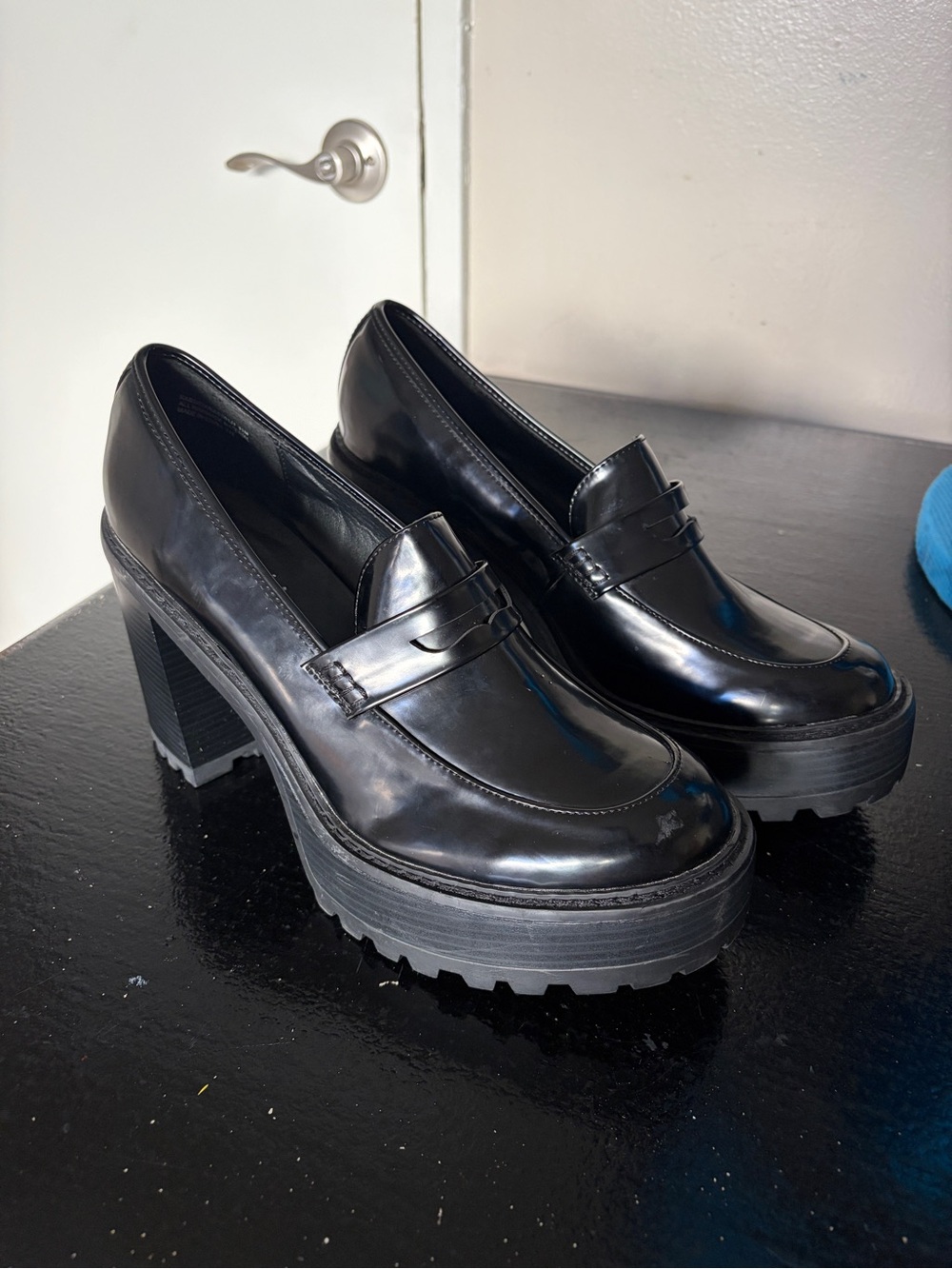Madden Girl - Black Platform Loafers with a chunky heel - 11 Womnen’s